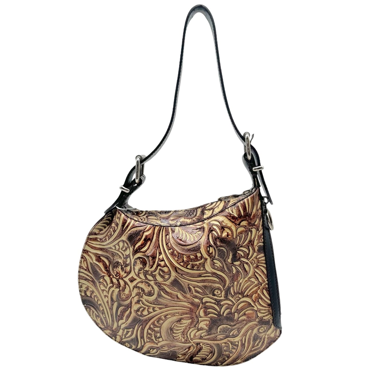 Fendi Medium Oyster Shoulder Bag Brown Floral Embossed Leather