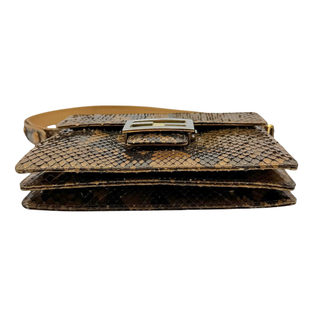 Fendi Brown Python Baguette Shoulder Bag