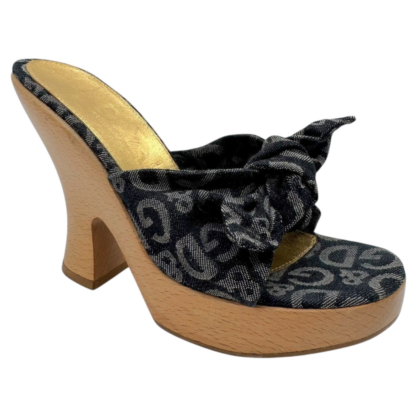 D&G Dolce & Gabbana Blue Denim Patterned Wedge Mule Heels - Outfit Repeater