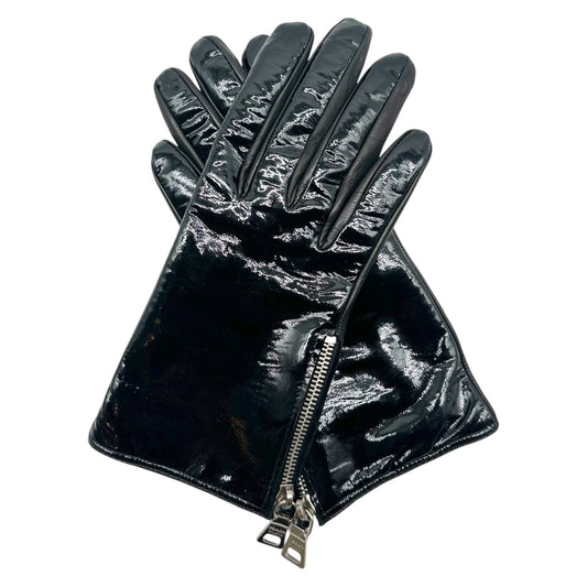 Prada Black Patent Leather Lambskin Zippered Gloves