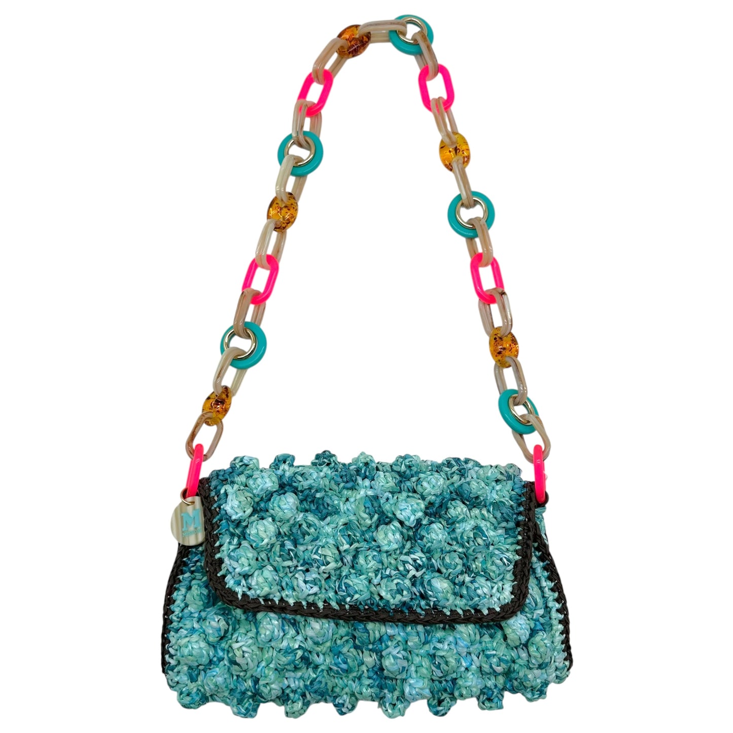 Missoni M Turquoise Raffia & Pink PVC Chain Shoulder Bag