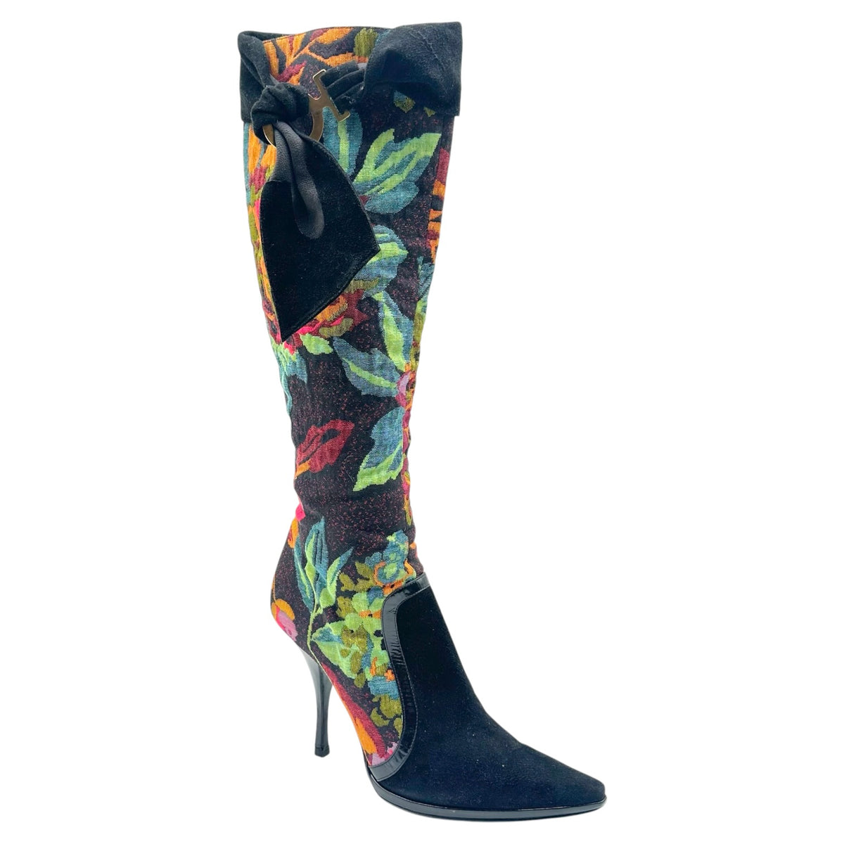 Casadei Floral Black Suede Heeled Boots