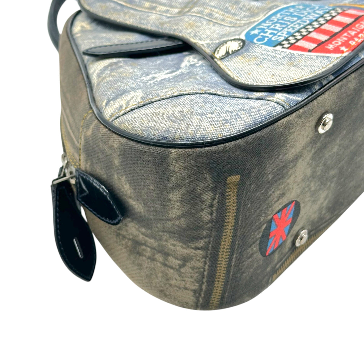 Christian Dior Denim Print Large Double Saddle Bowler Bag