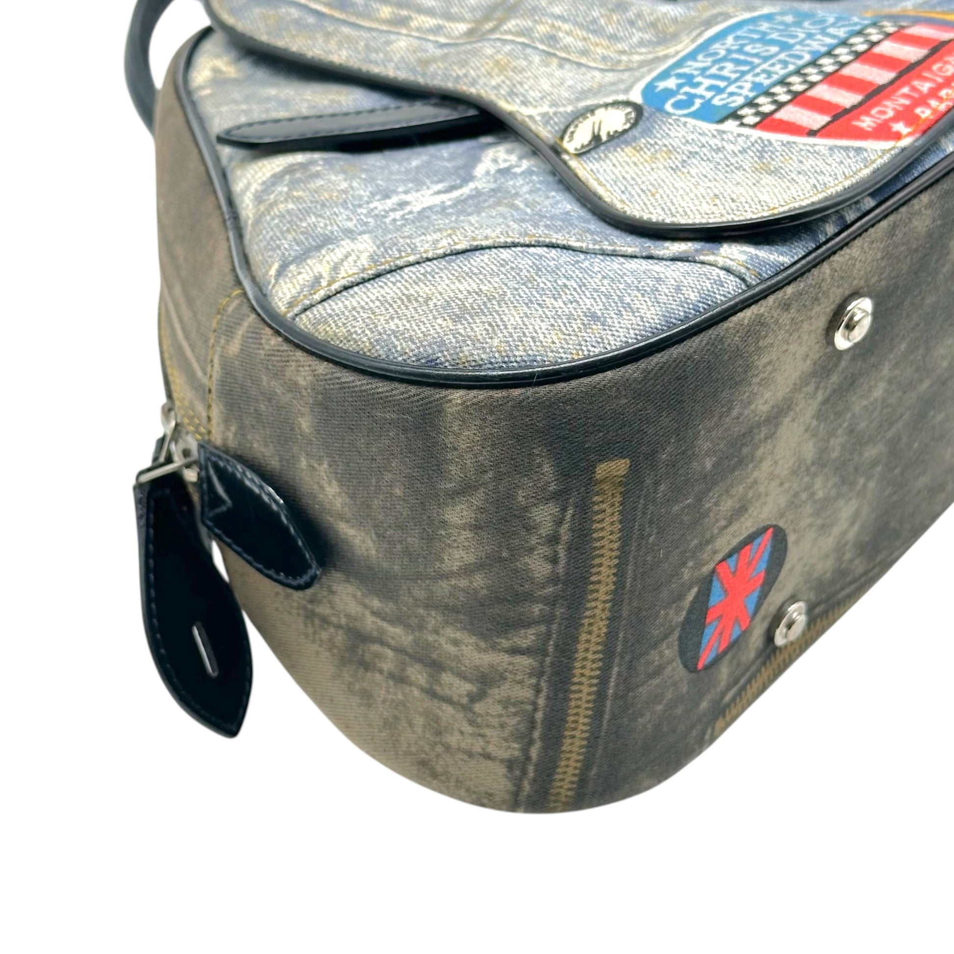Christian Dior Denim Print Large Double Saddle Bowler Bag