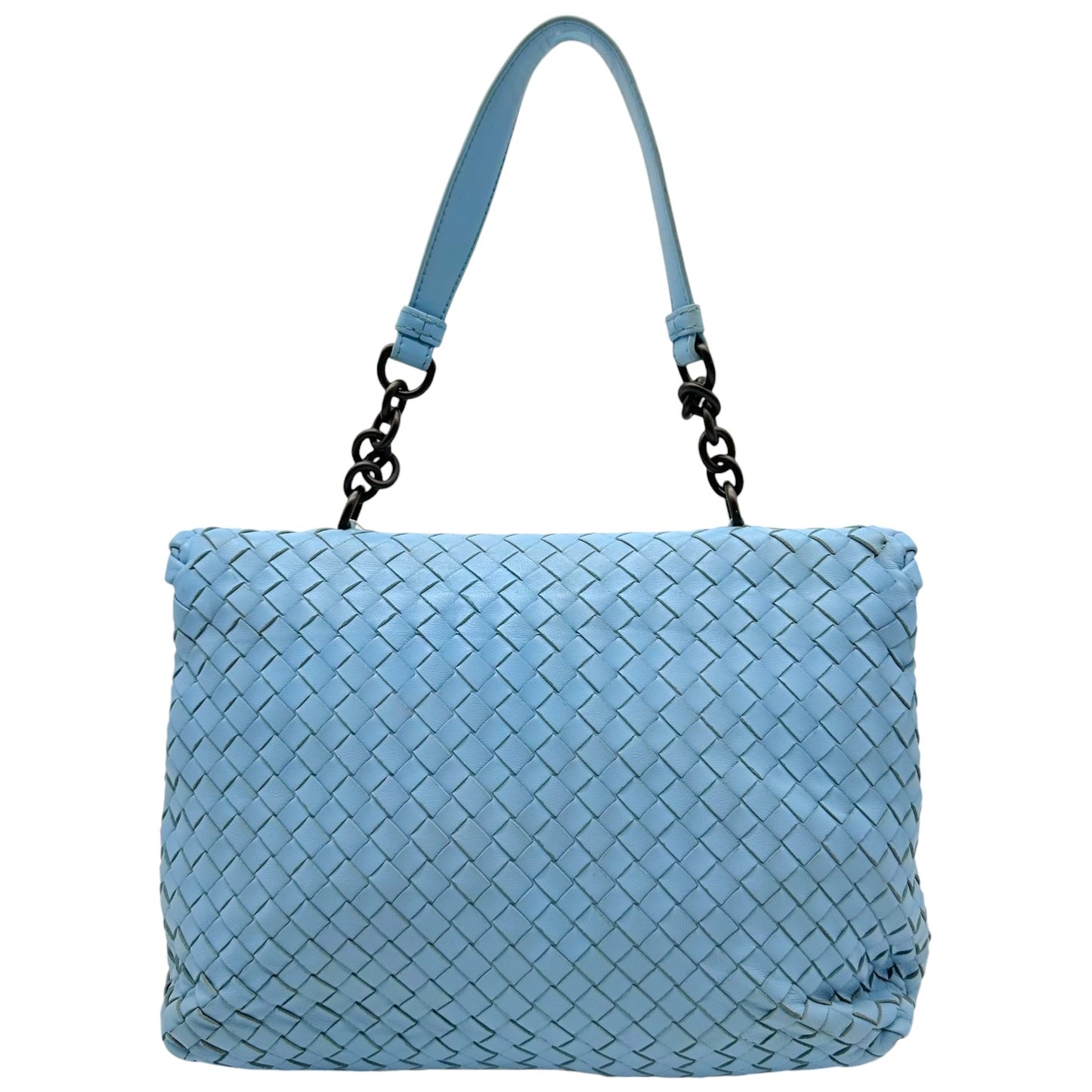 Bottega Veneta Light Blue Intrecciato Leather Flap Shoulder Bag