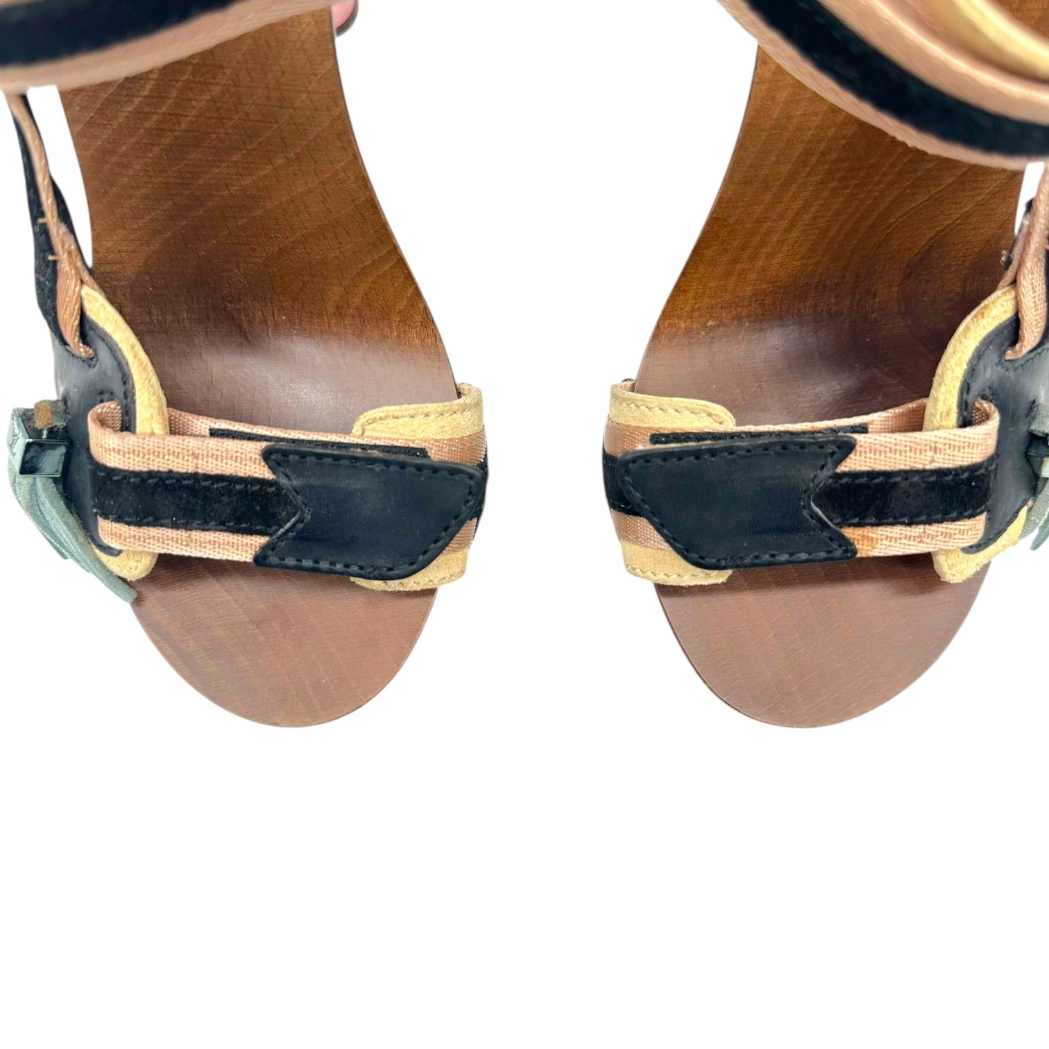 Louis Vuitton Runway Heels Black Beige Wood Metal Tassel