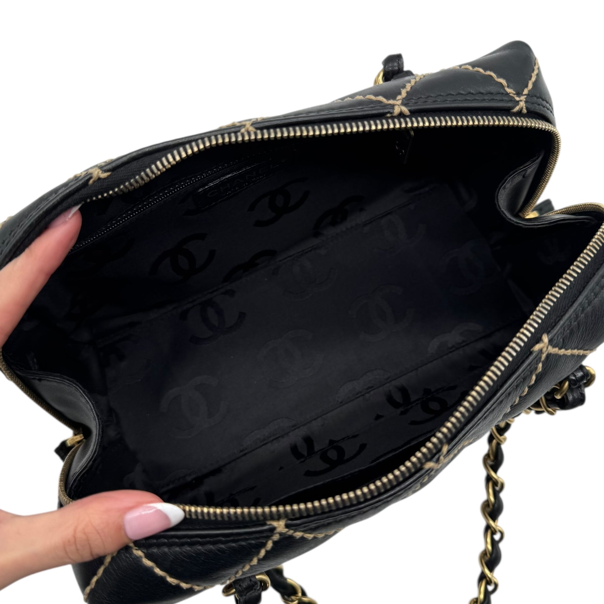 Chanel Black Wild Stitch Surpique Bowler Bag 2003-04 - Outfit Repeater