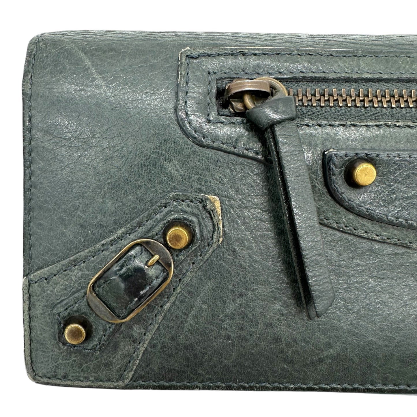 Balenciaga City Long Wallet Blue Textured Leather