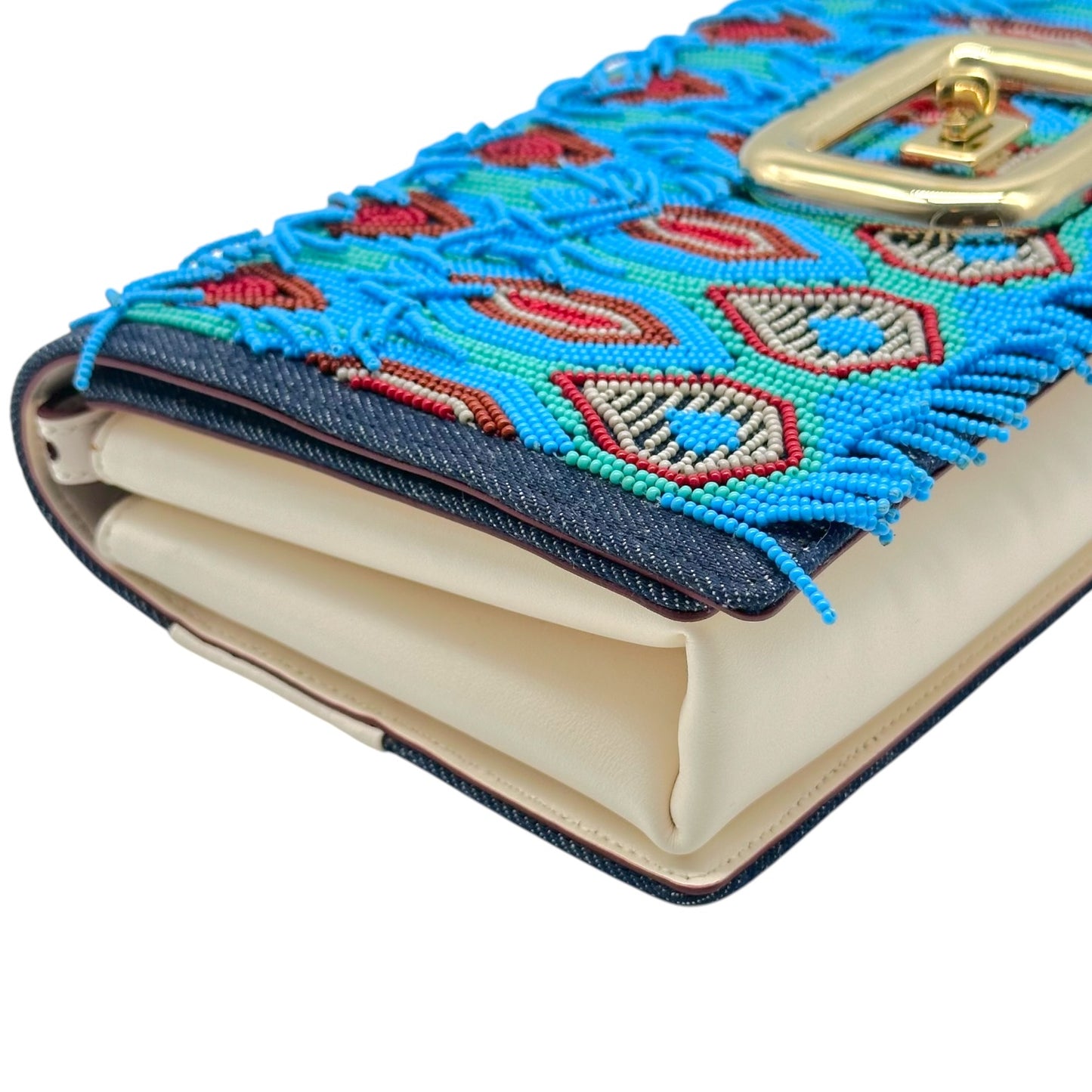 Roger Vivier Ikat Beaded Denim Leather Crossbody Bag