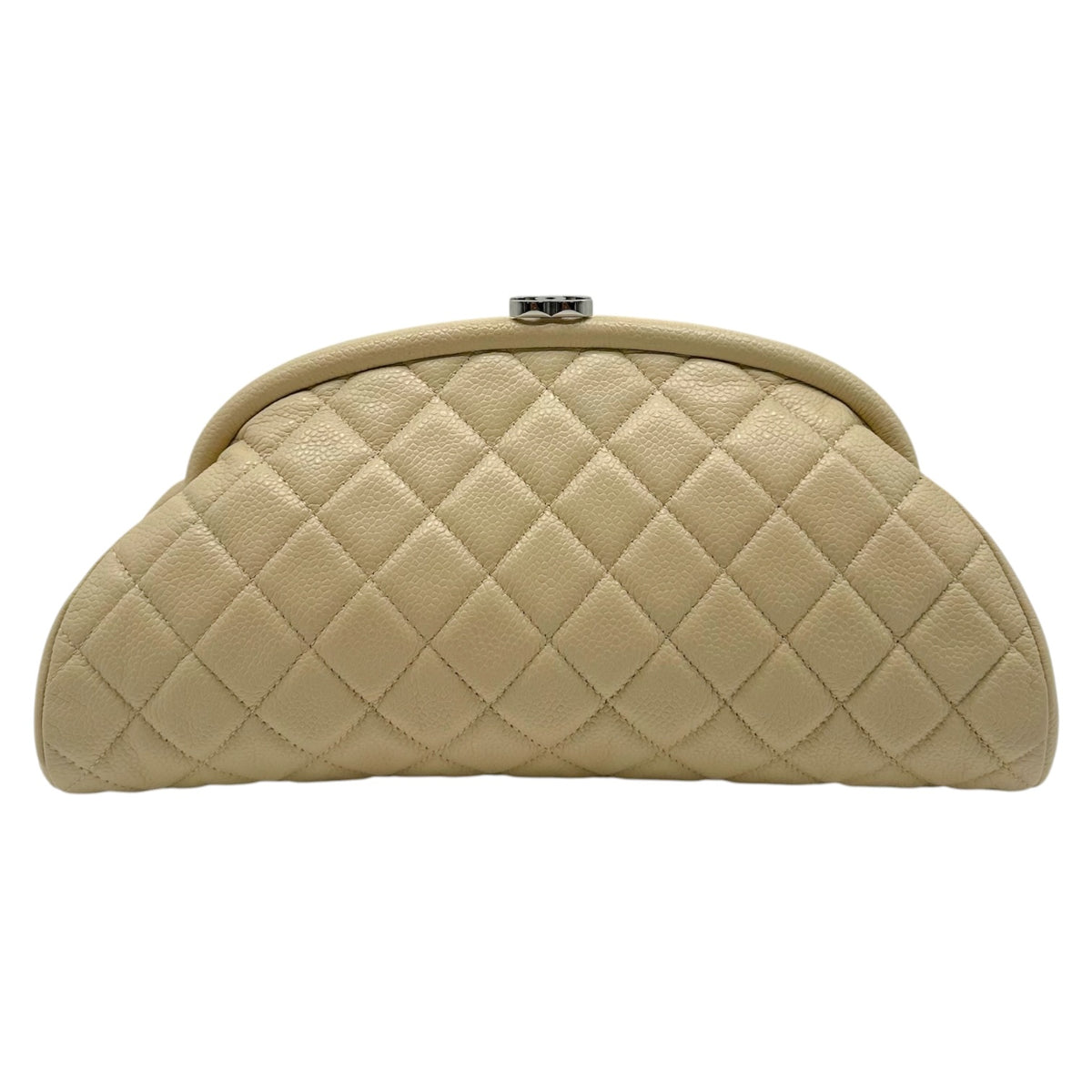 Chanel Light Beige Caviar Leather Crescent Clutch Bag