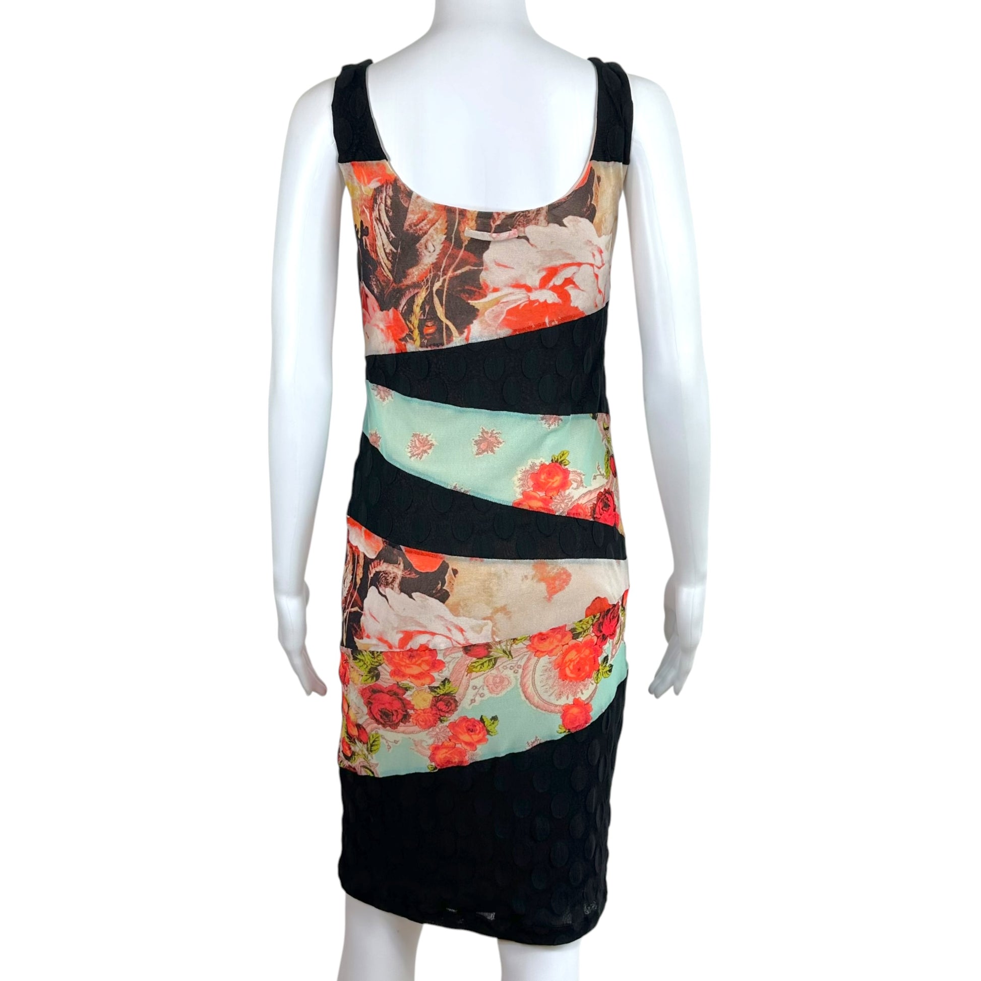 Jean Paul Gaultier Floral Black Polkadot Mesh Midi Dress