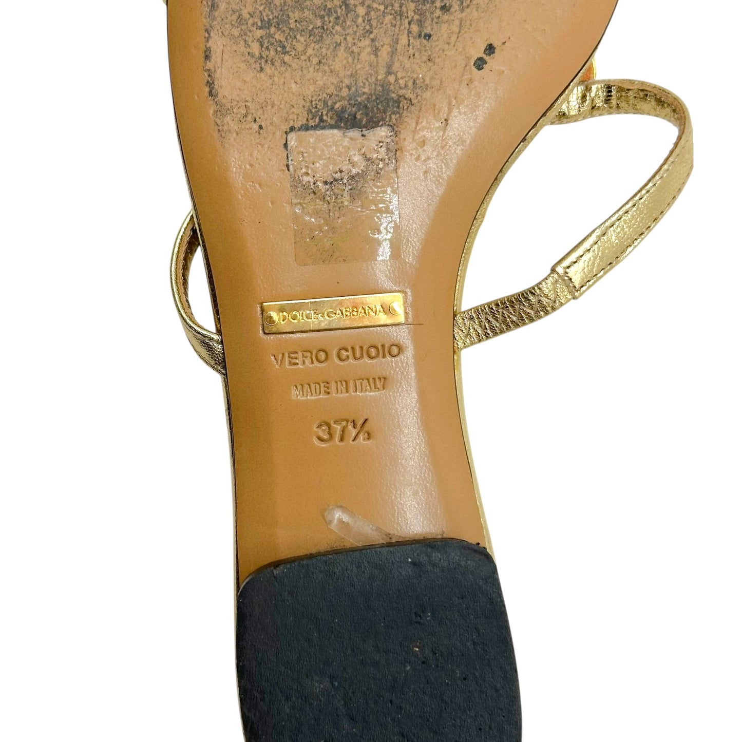 Dolce & Gabbana Gold DG Logo Flat Sandals