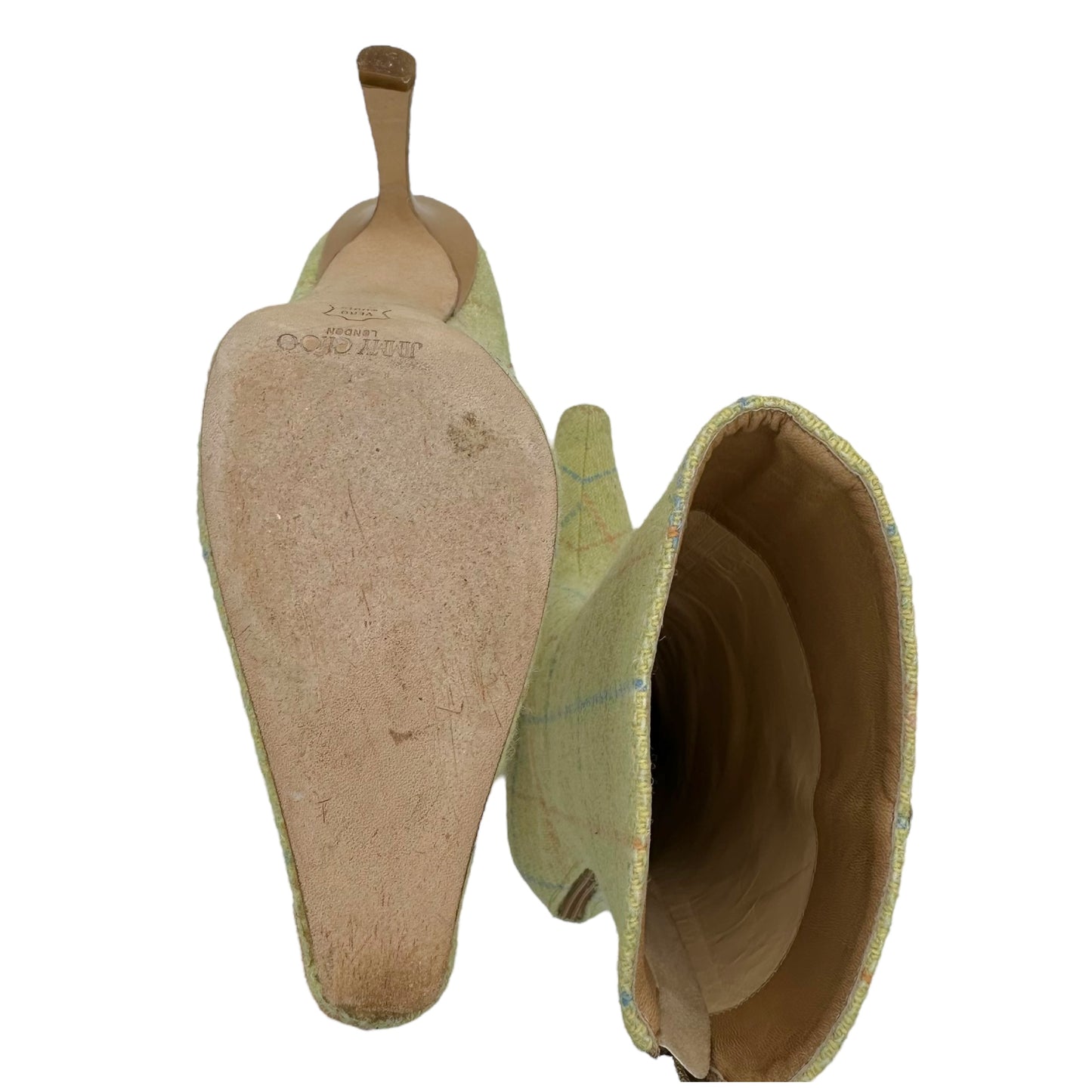 Jimmy Choo Green Plaid Wool Heeled Boots - Outfit Repeater