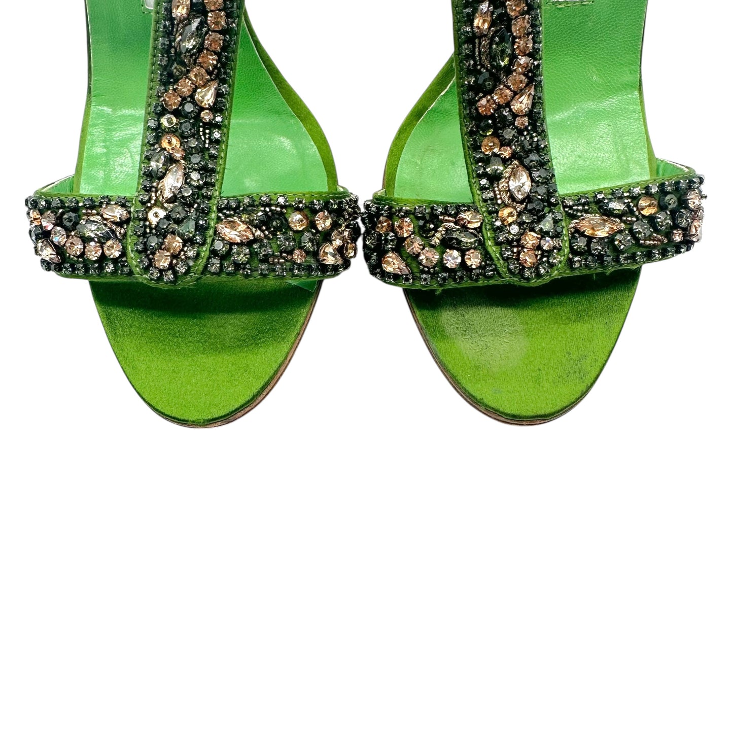 Manolo Blahnik Green Crystal Embellished Sandal Heels