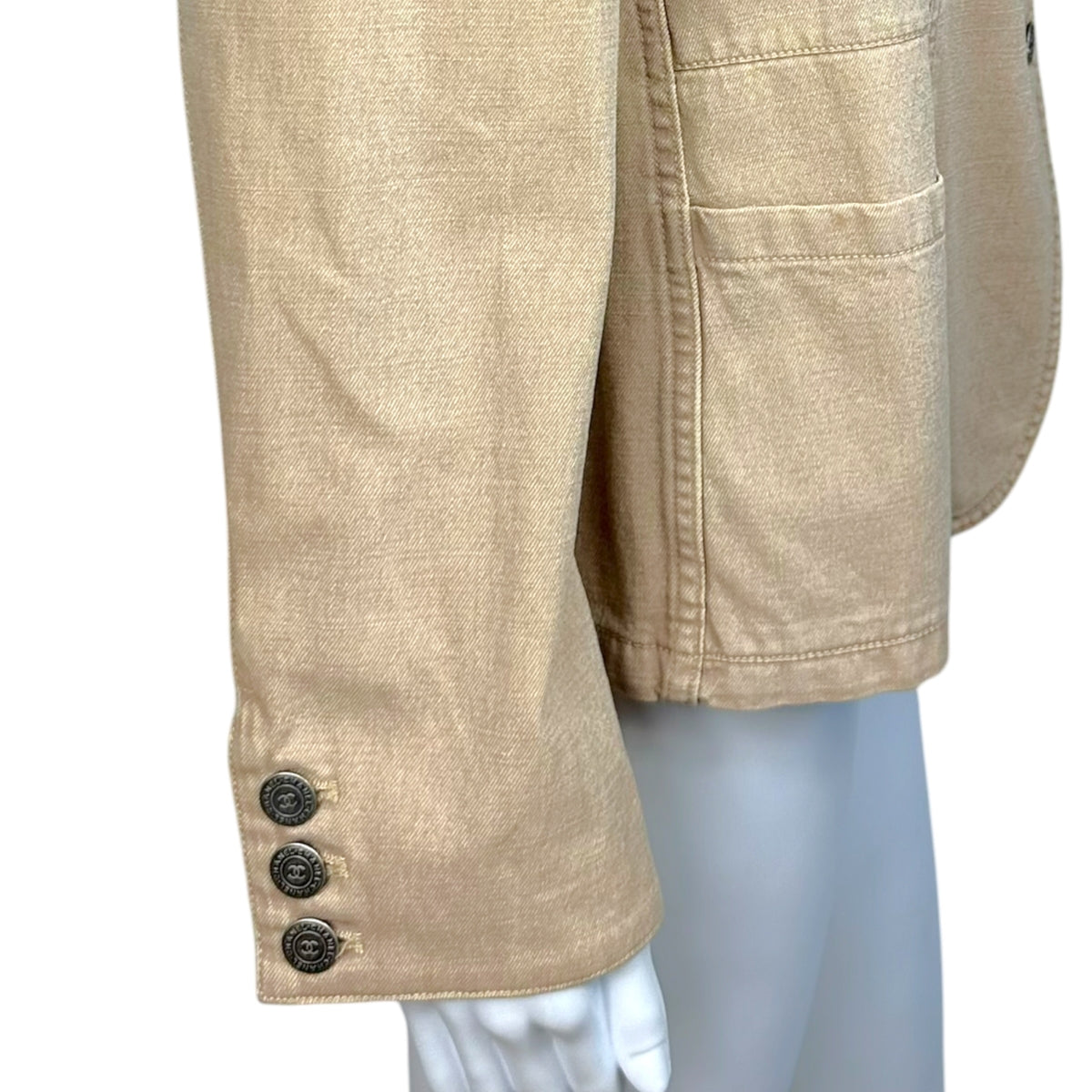 Chanel Blazer Jacket Light Brown Denim Notched Lapel