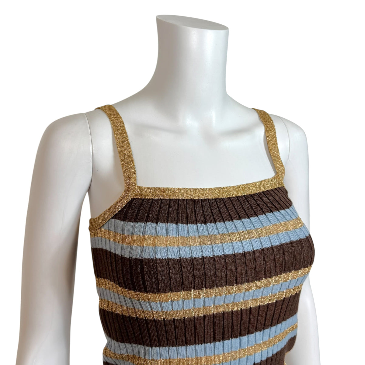 D&G Dolce & Gabbana Gold & Light Blue Striped Knit Crop Tank