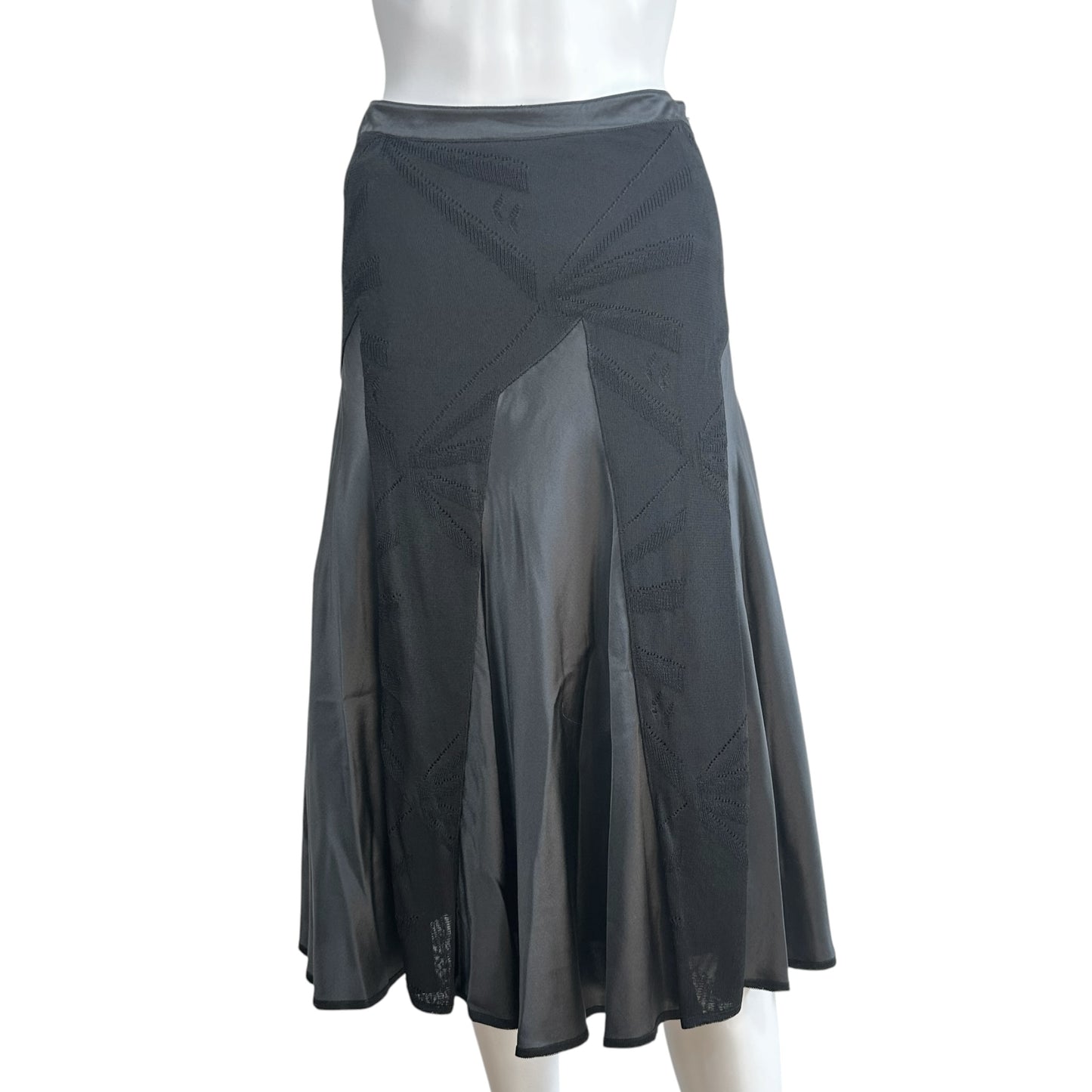 John Galliano S/S 2004 Black Silk & Knit Panelled Midi Skirt