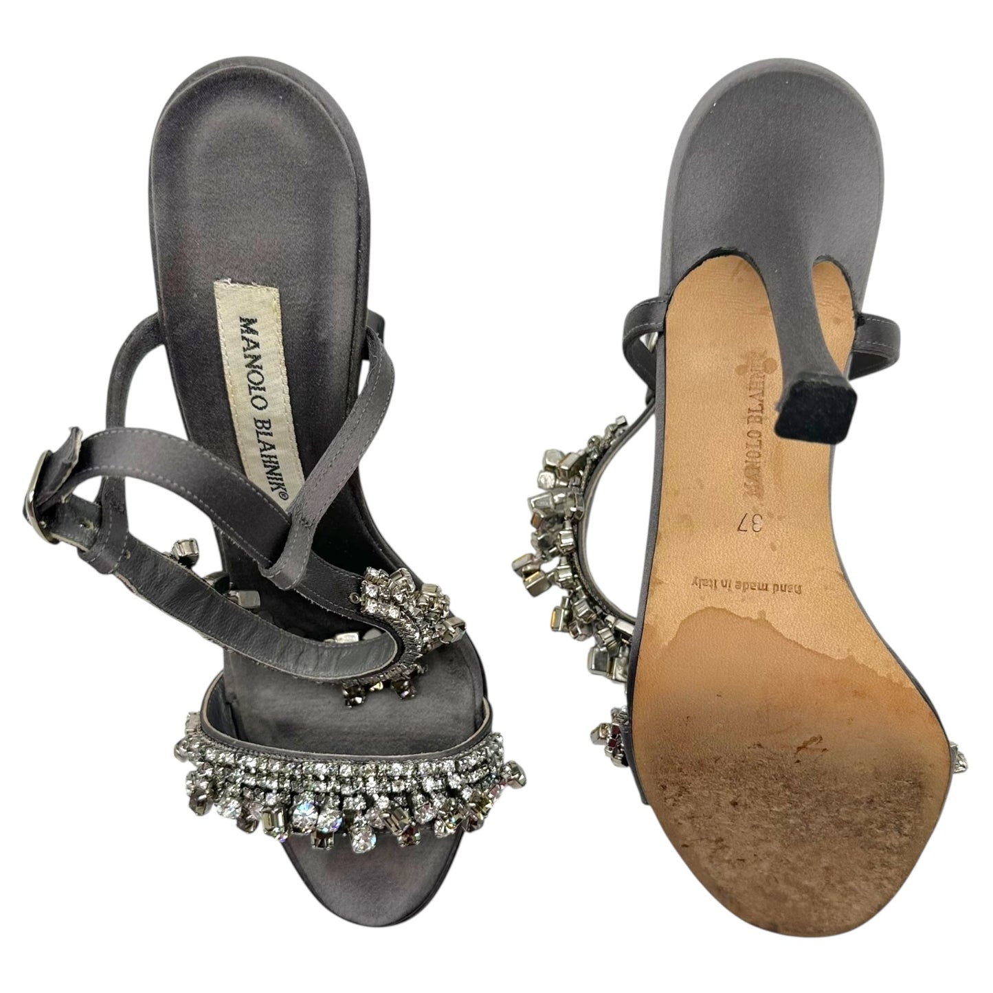 Manolo Blahnik Silver Crystal Embellished Heeled Sandals