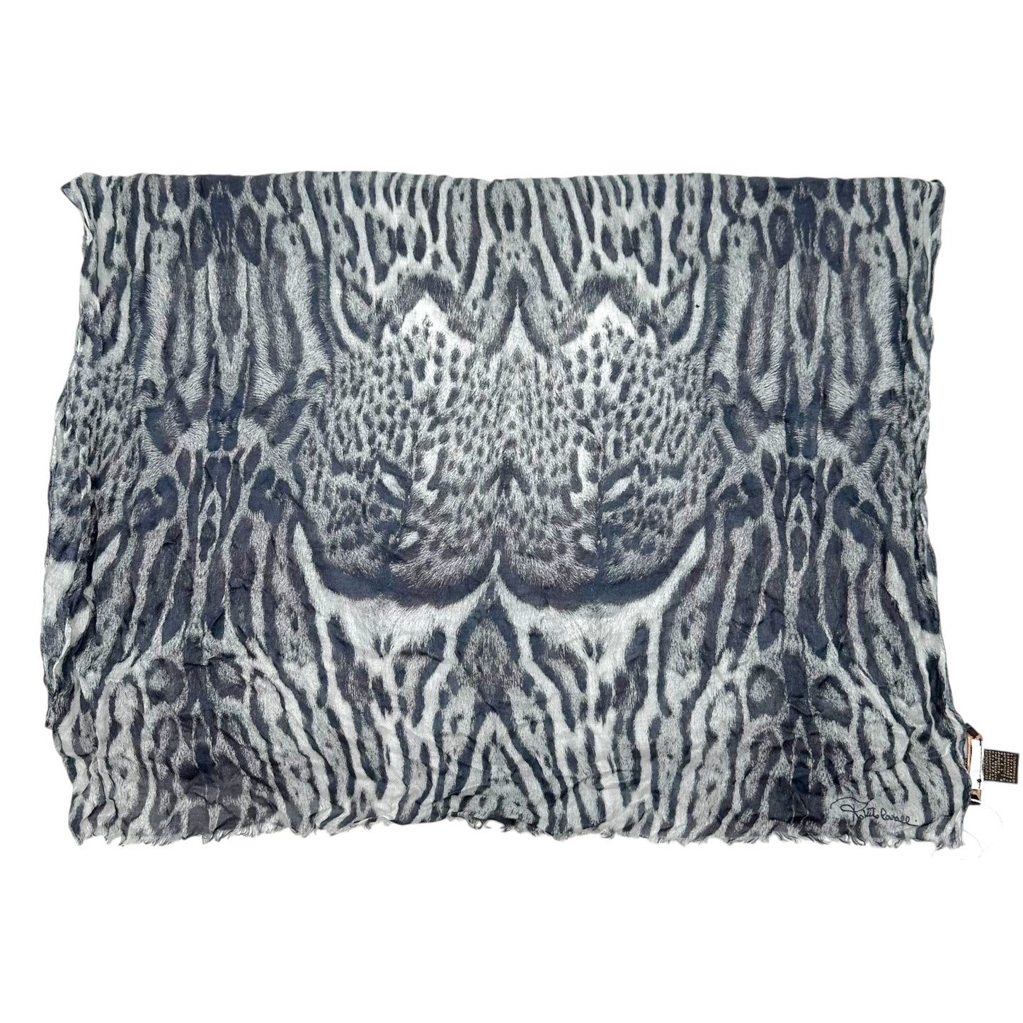 Roberto Cavalli Semi-Sheer Gray Leopard Print Stole Scarf