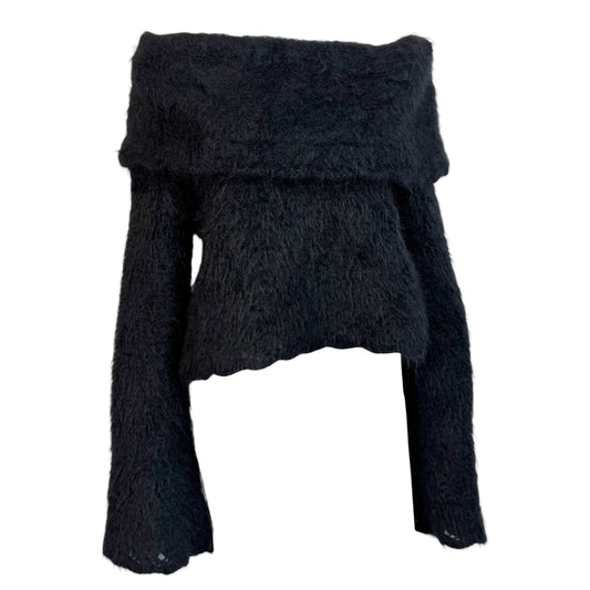 Hermes Off-Shoulder Knit Sweater Black Mohair