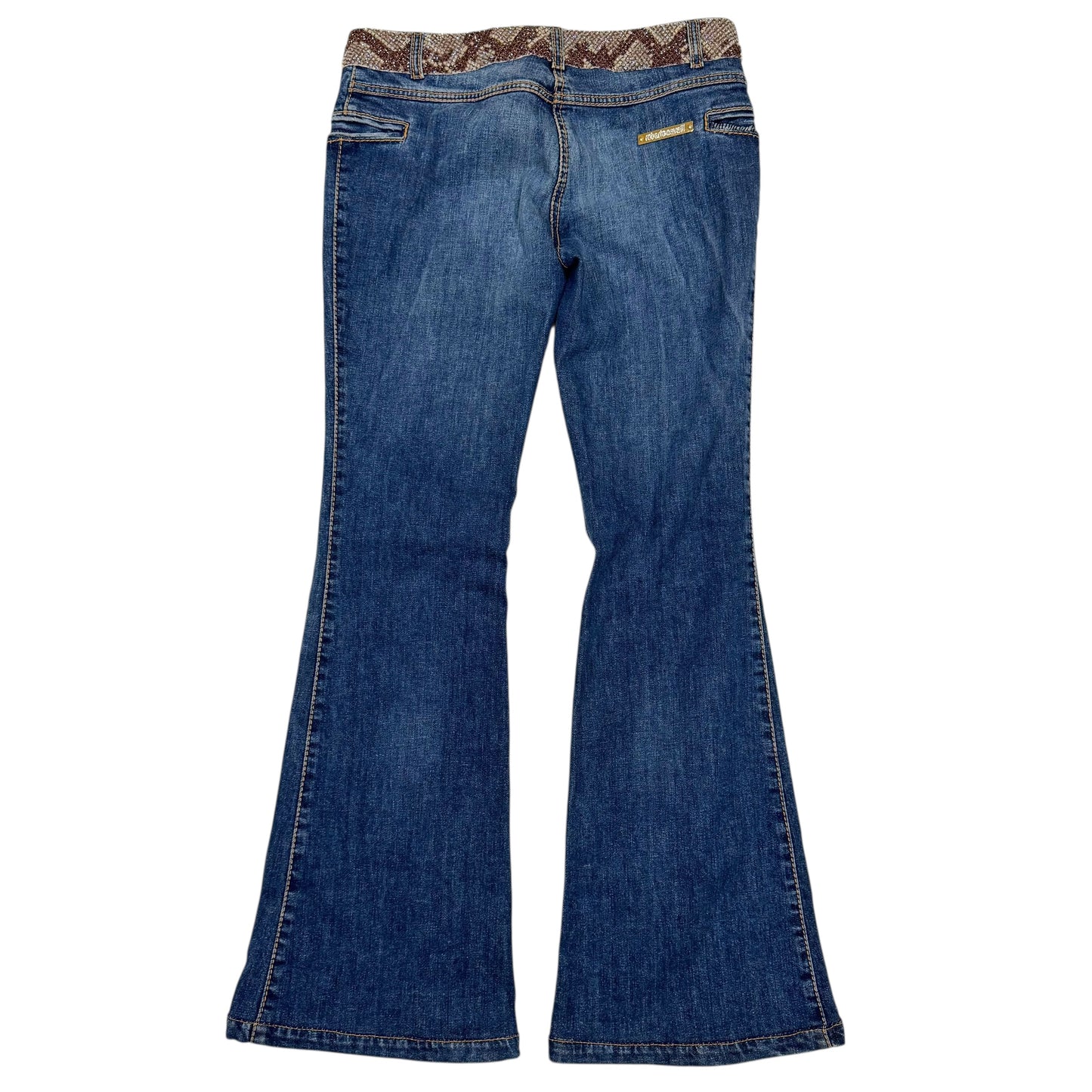 Roberto Cavalli 2006 Crystal 'Snake Print' Wistband Bootcut Jeans - Outfit Repeater