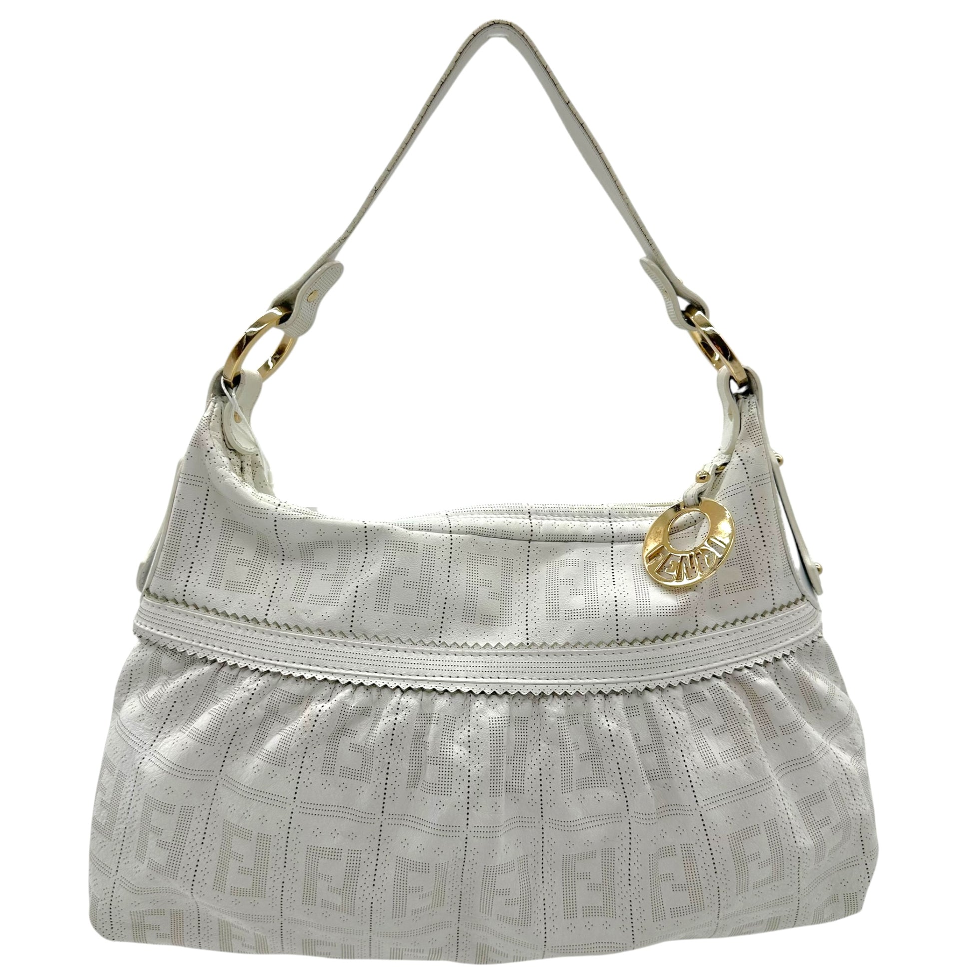 Fendi Large Chef Shoulder Bag White Perforated Leather