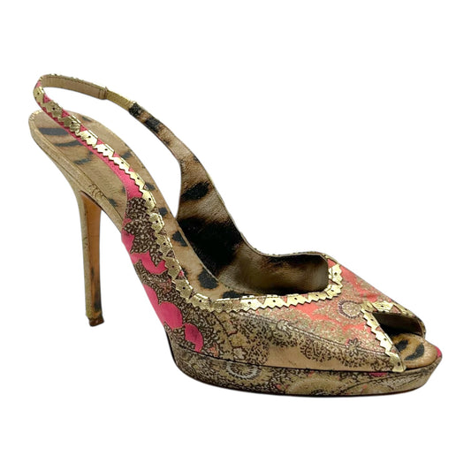 Roberto Cavalli Pink Metallic Paisley Silk Slingback Pumps