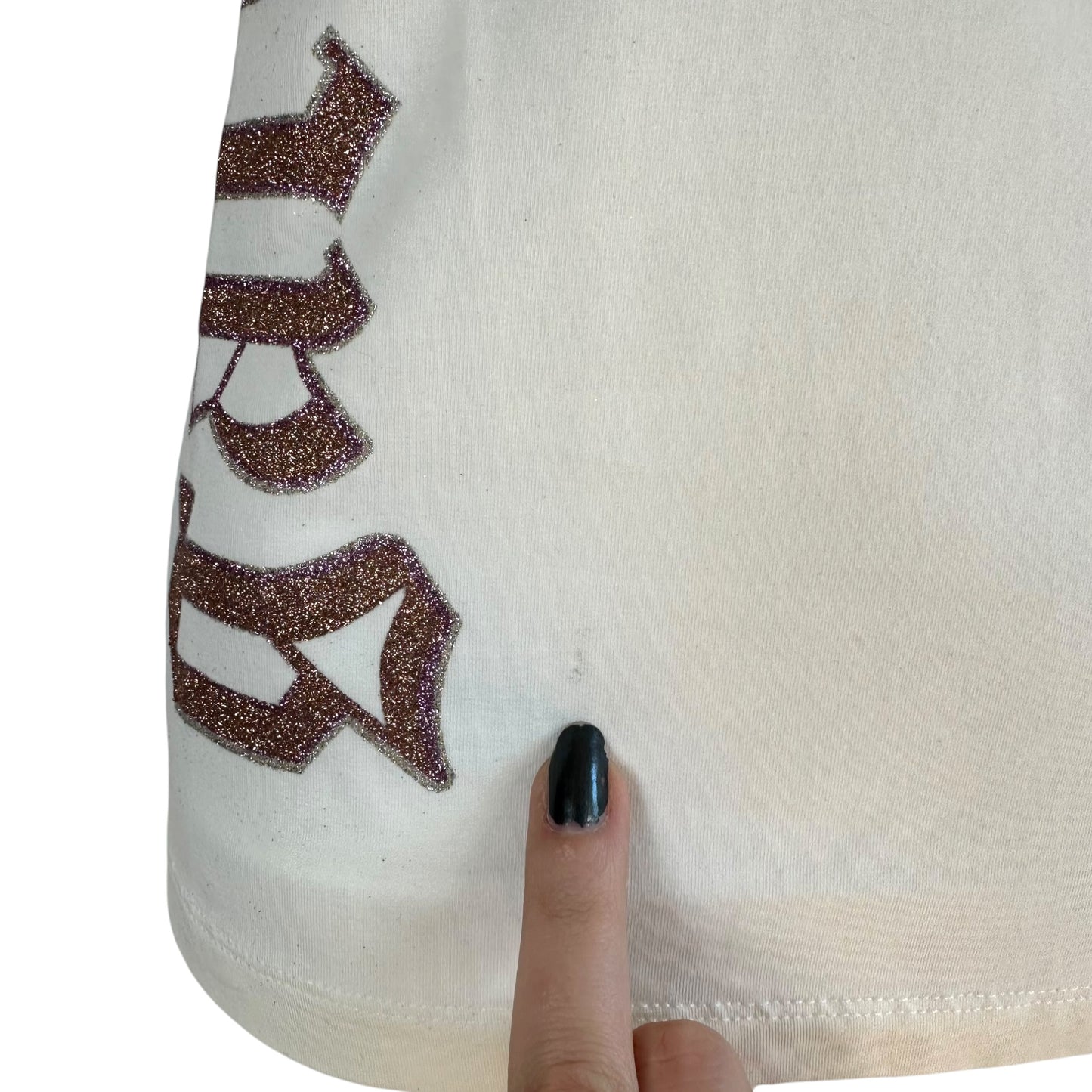 Galliano White Orange Glitter Logo Tank Top XS