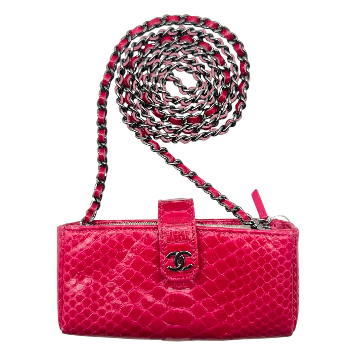 Chanel Python Crossbody Mini Bag Hot Pink Silver