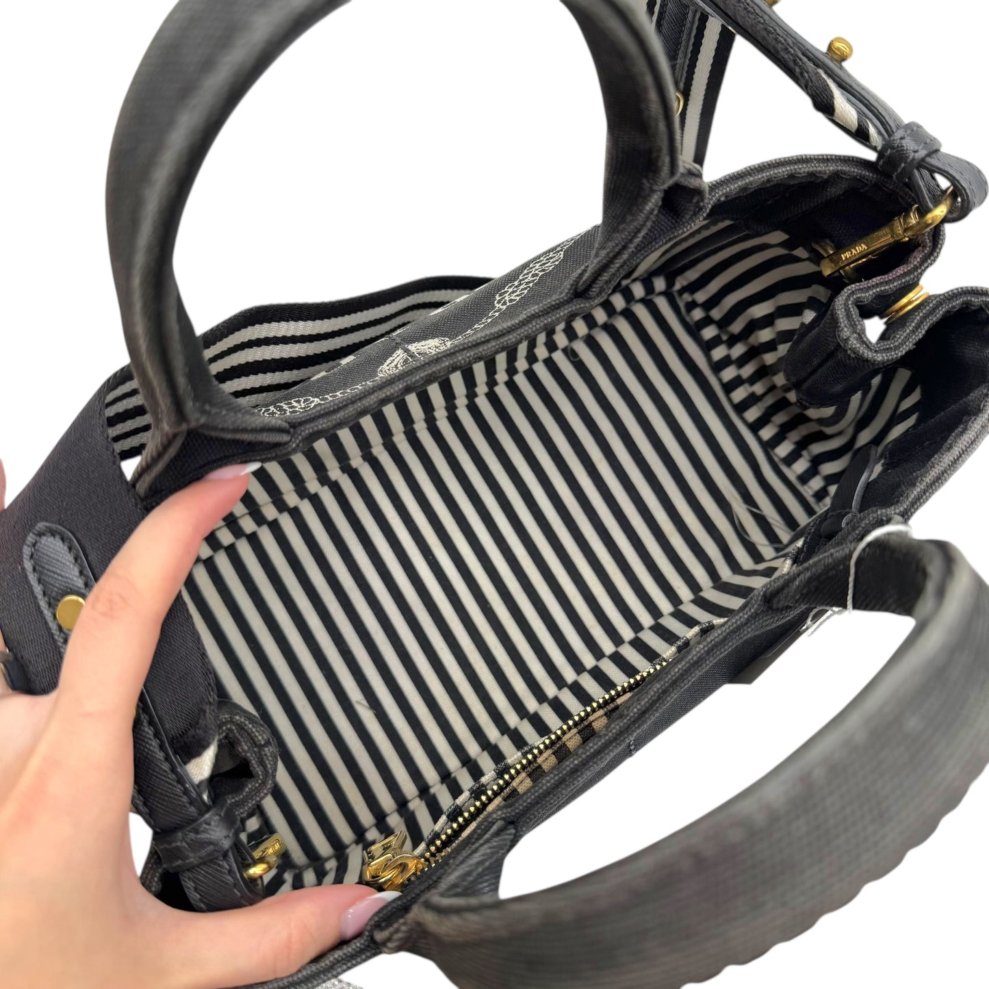 Prada Navy Blue Mini Canapa 2-Way Tote Bag - Outfit Repeater