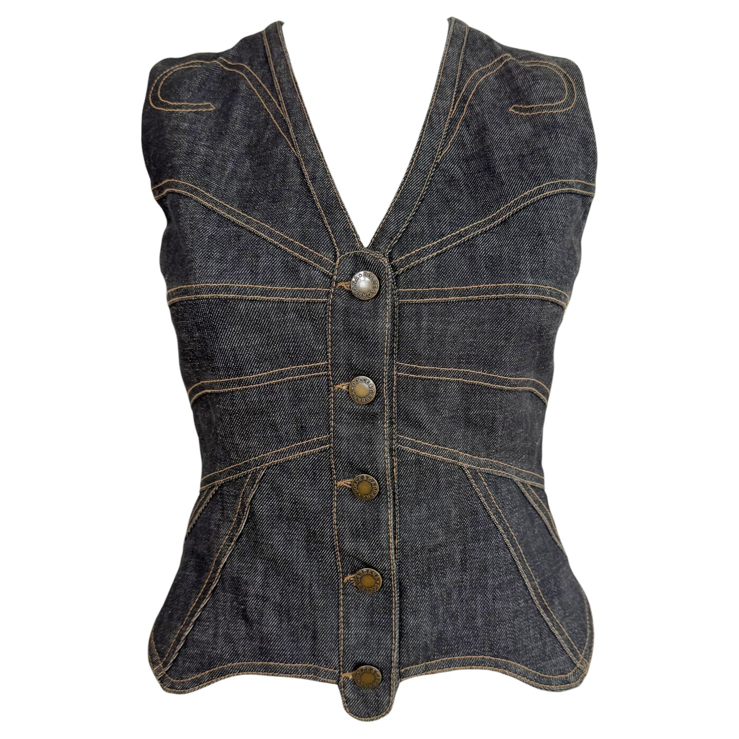 Dolce & Gabbana Denim Butterfly Patchwork Vest Top