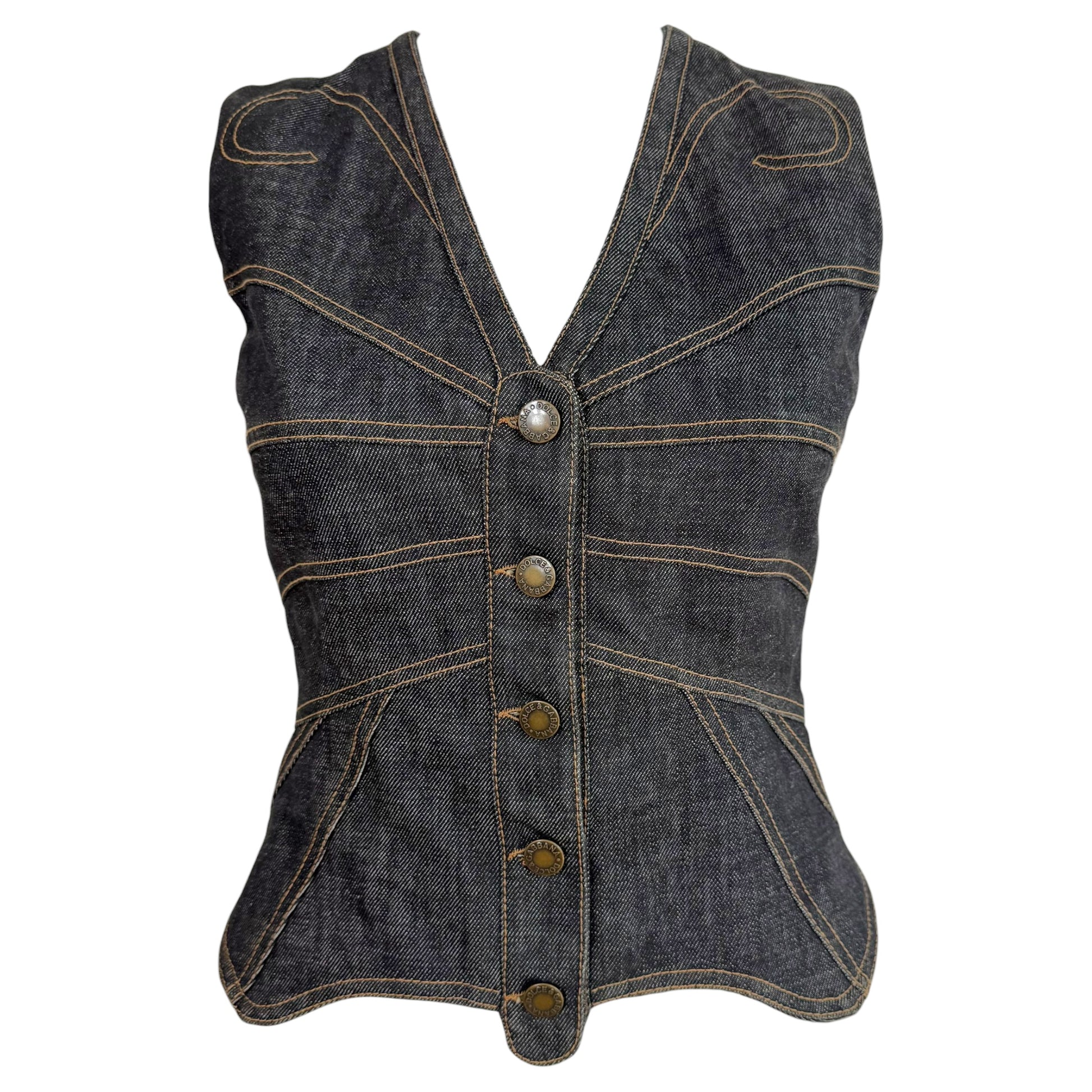 Dolce & Gabbana Denim Butterfly Patchwork Vest Top