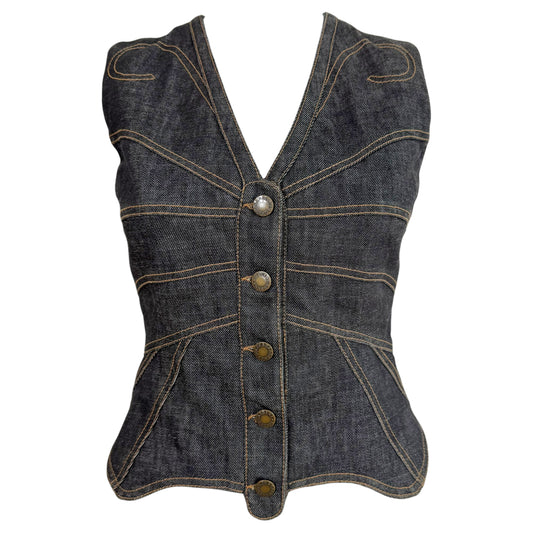 Dolce & Gabbana Denim Butterfly Patchwork Vest Top