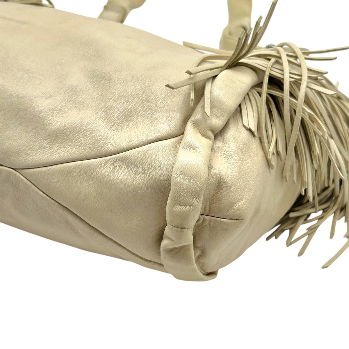 Celine Hobo Shoulder Bag Ivory Leather Fringe Trim