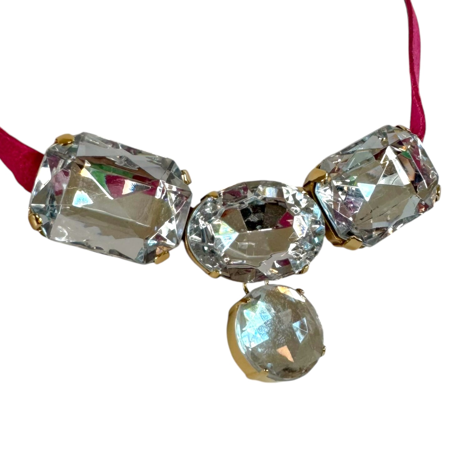 D&G Dolce & Gabbana Pink Suede & Crystal Logo Choker