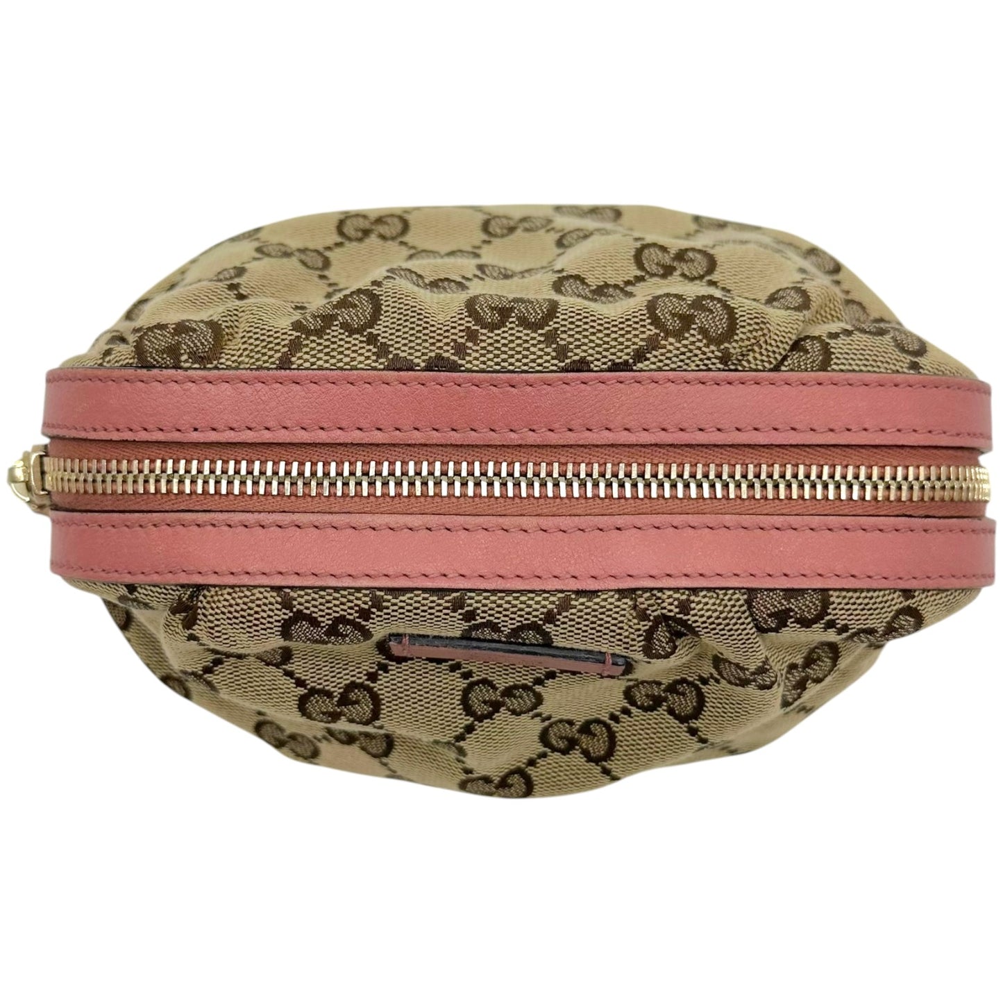 Gucci Pink Tan Monogram Bamboo Zip Cosmetic Pouch