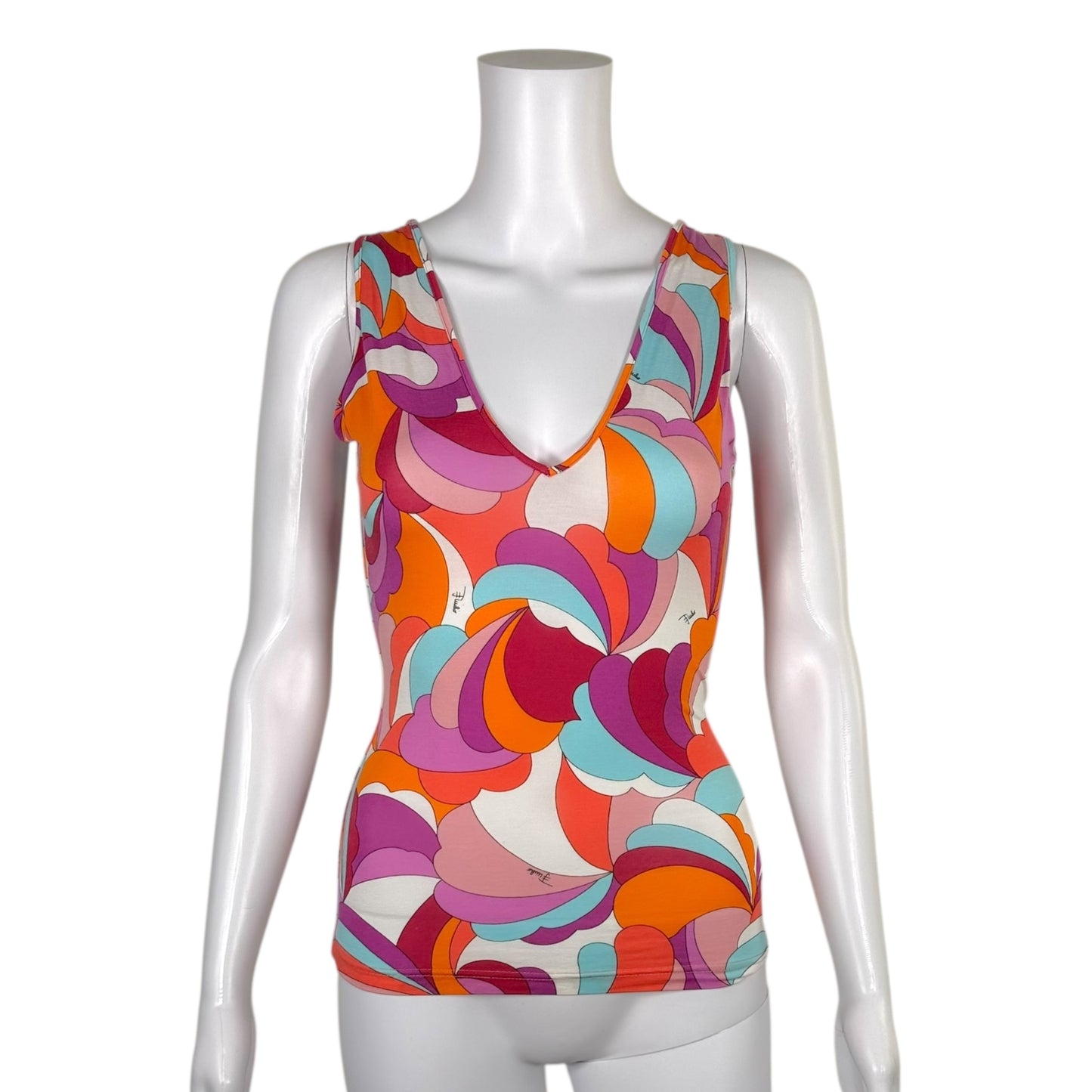 Emilio Pucci Orange & Pink Printed Cross Back Tank Top