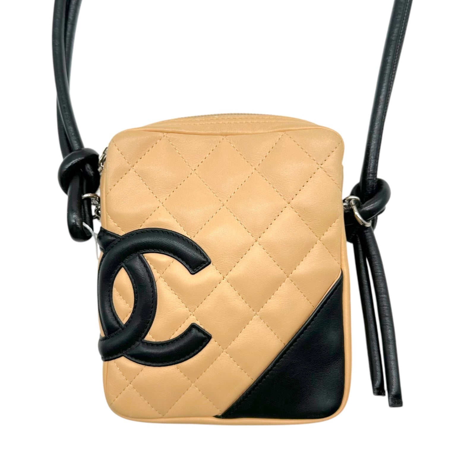 Chanel Small Crossbody Bag Beige Black Quilted Leather