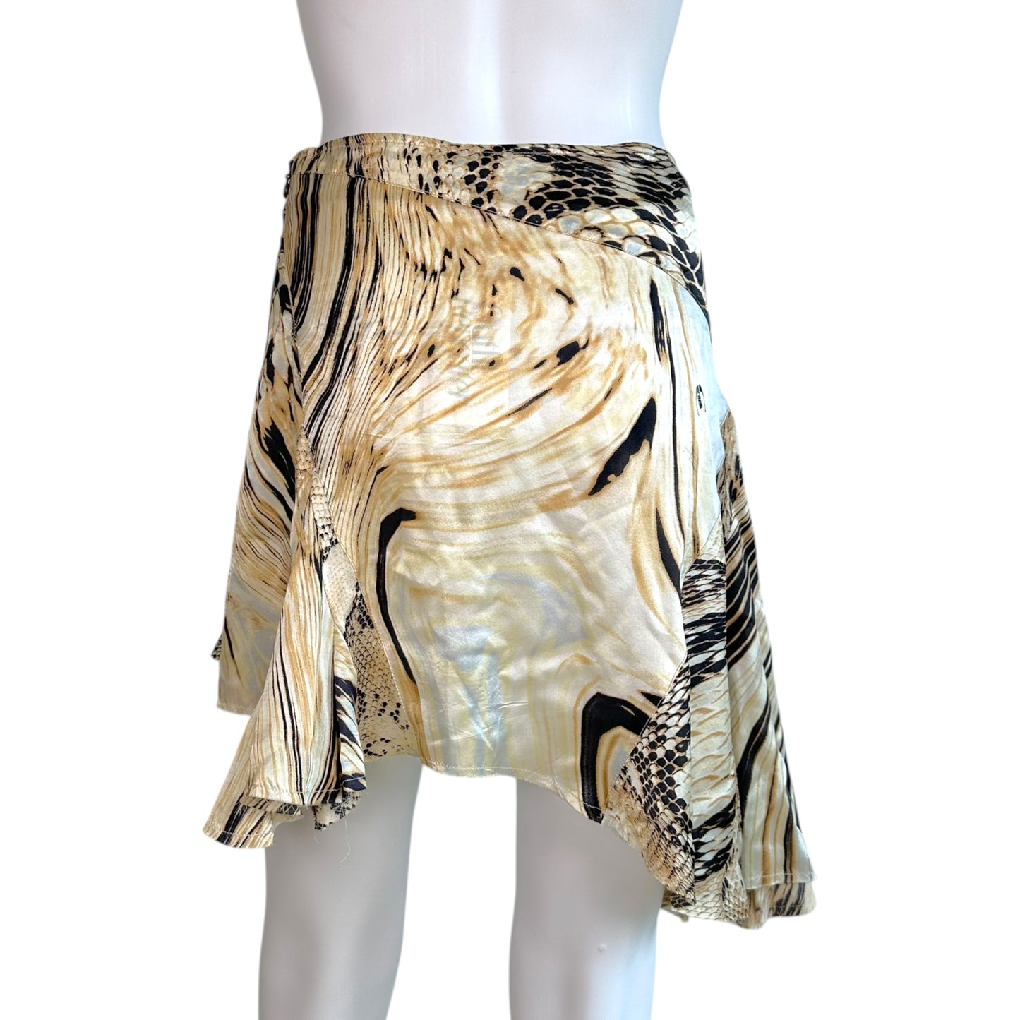 Roberto Cavalli Snakeskin Print Asymmetrical Silk Mini Skirt