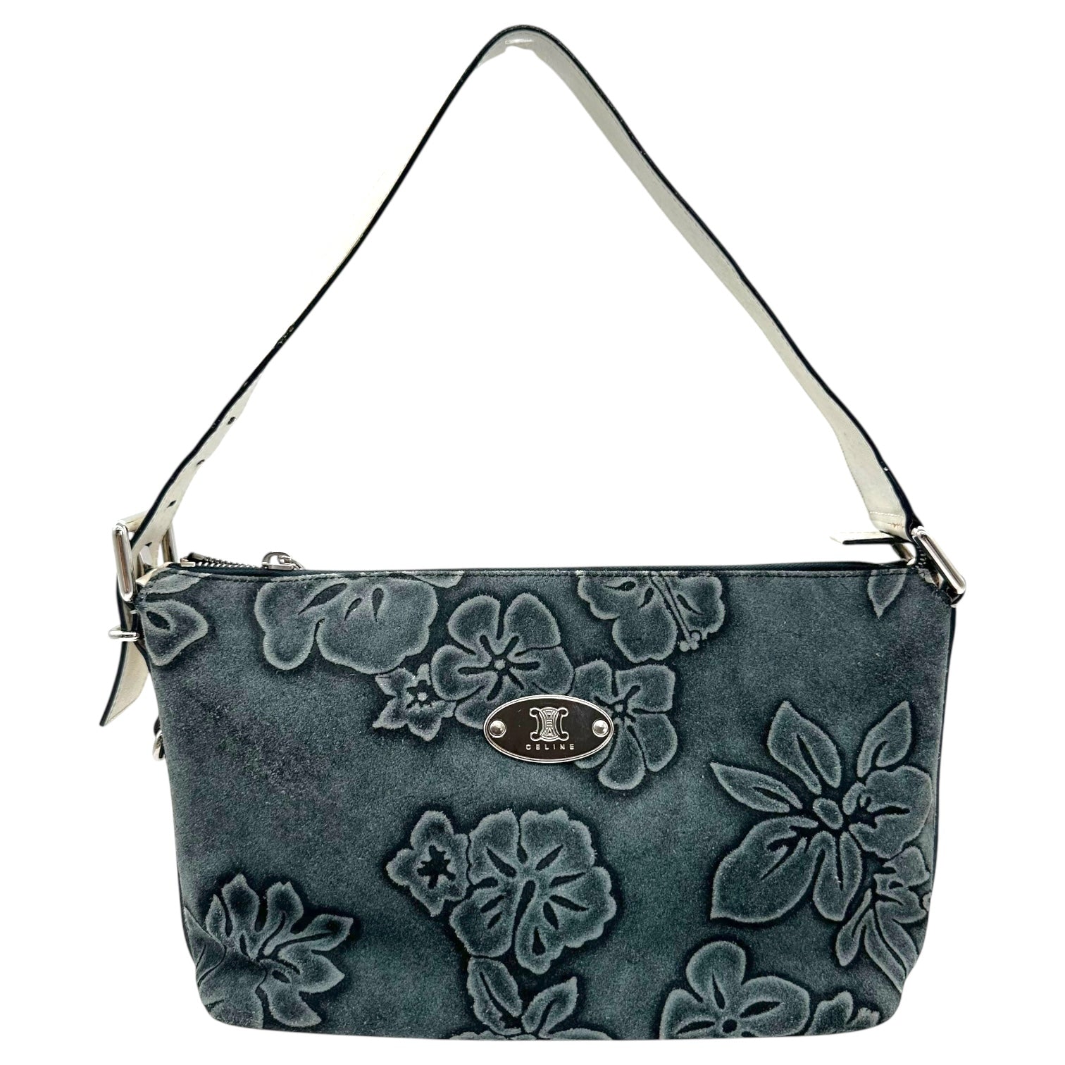 Celine Blue Suede Embossed Pochette Bag