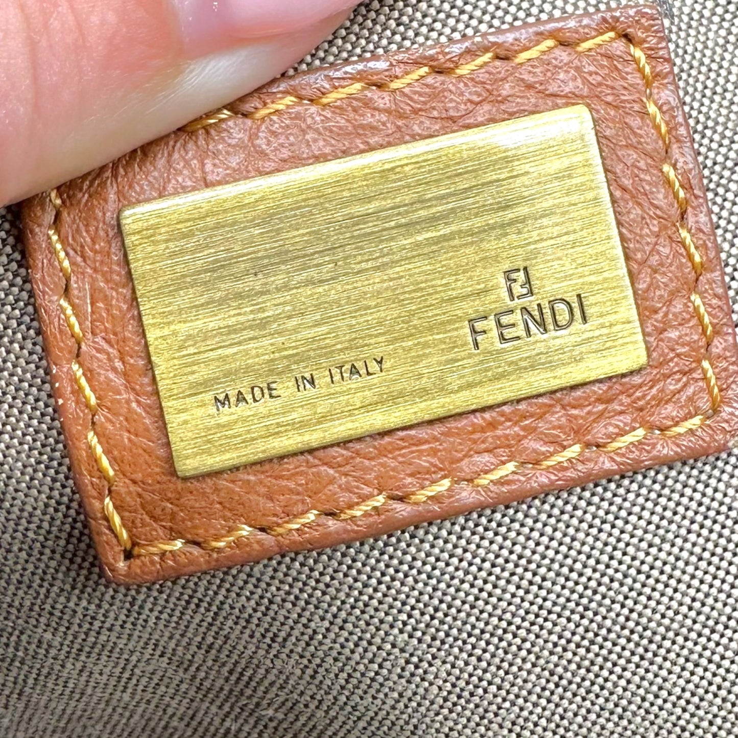 Fendi Chef Shoulder Bag Denim Tan Leather