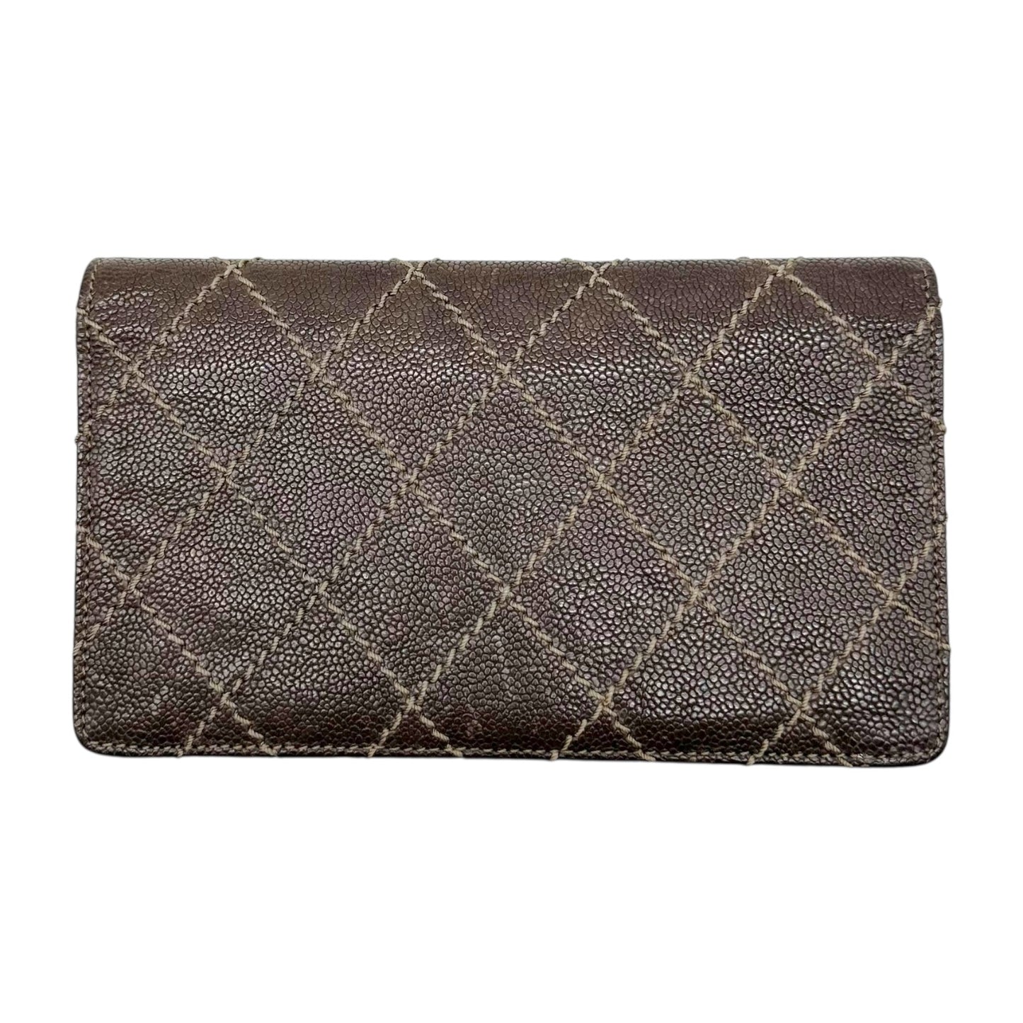 Chanel Brown Caviar Leather Wild Stitch Rechangle Bi-Fold Wallet