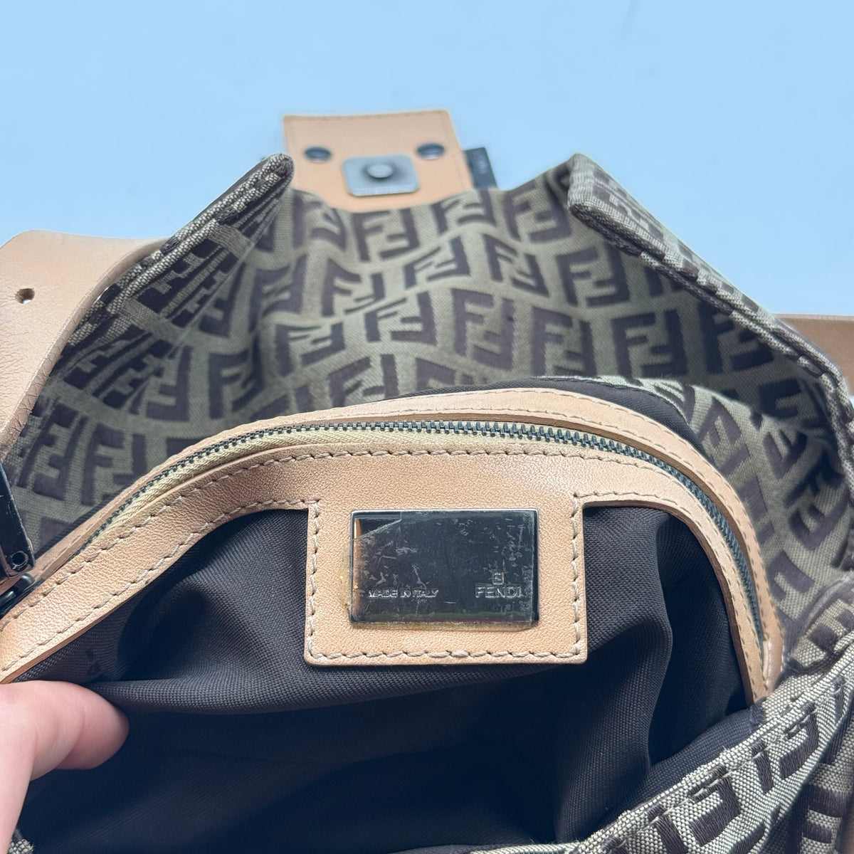 Fendi Baguette Bag Tan Zucchino Monogram