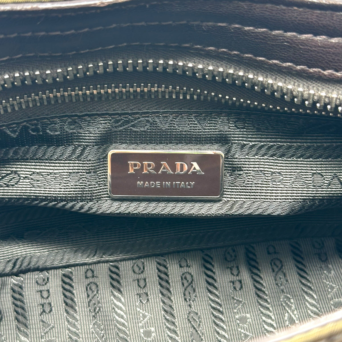 Prada Brown Two Toned Metal Studded Fringe Trim Shoulder Bag