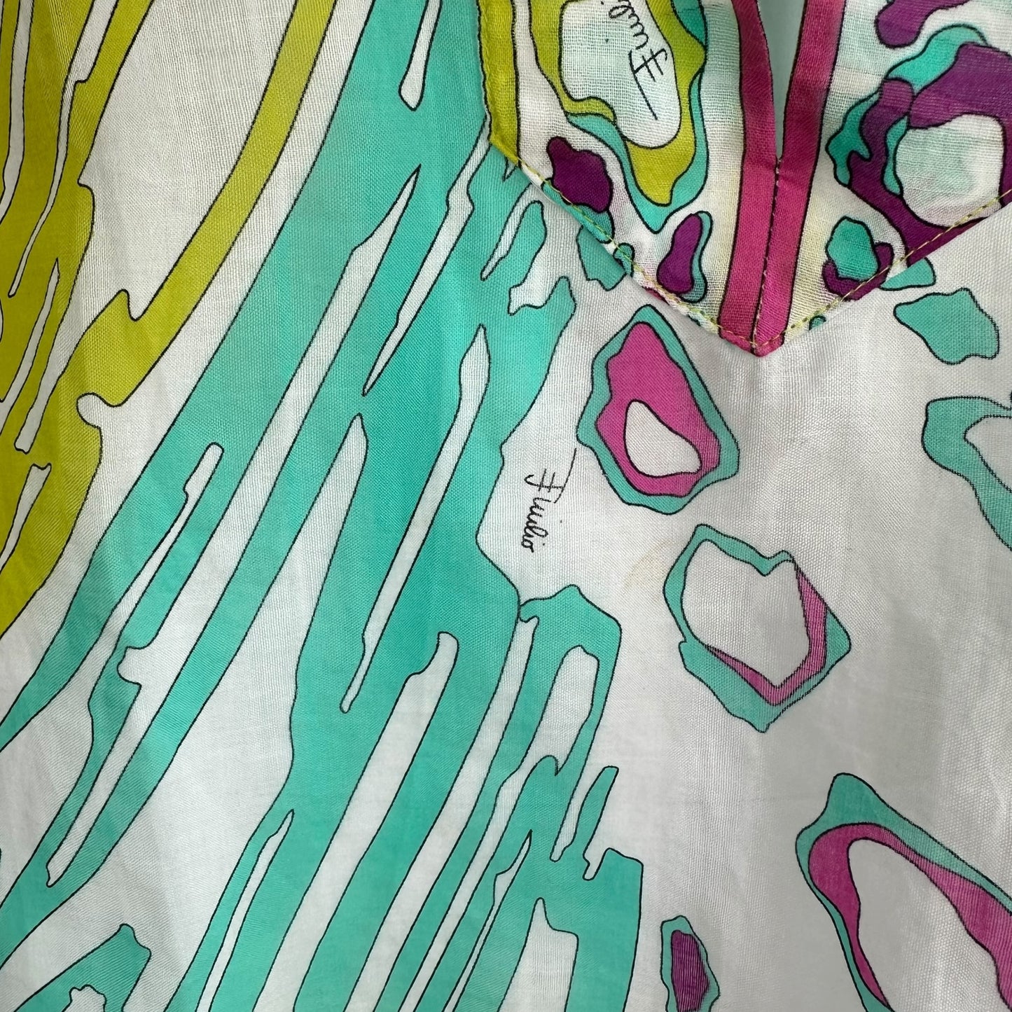 Emilio Pucci Turquoise & Pink Printed Semi-Sheer Blouse