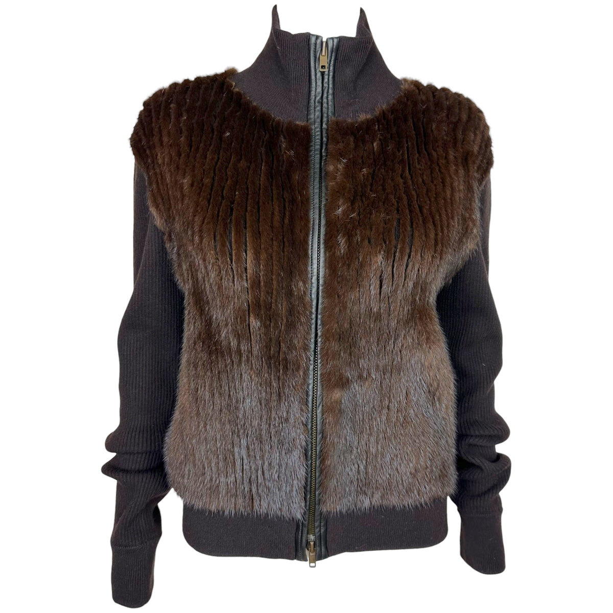 Celine Brown Cashmere Mink Fur Zip-Up Sweater