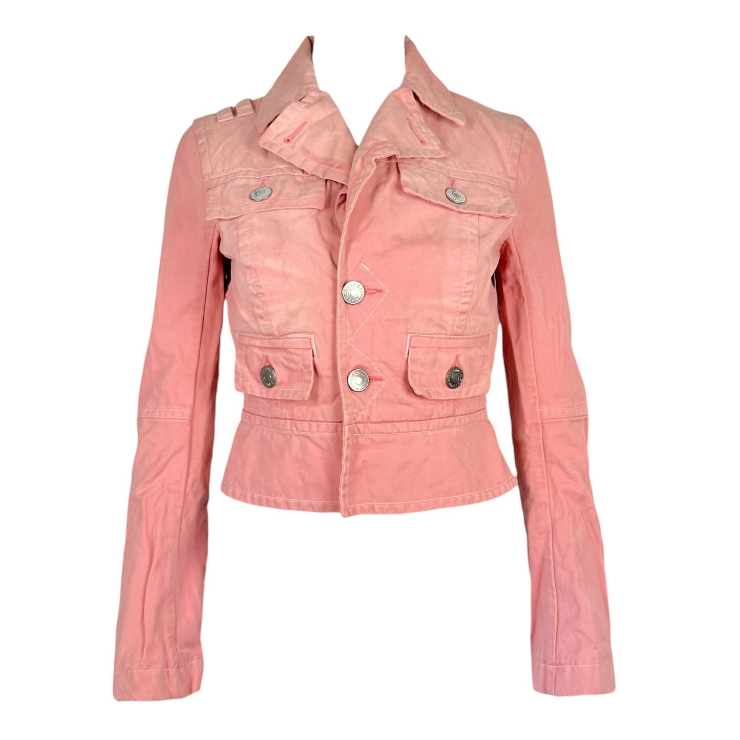 Dsquared2 Light Pink Distressed Crop Flare Sleeve Jacket
