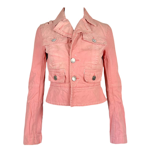 Dsquared2 Light Pink Distressed Crop Flare Sleeve Jacket
