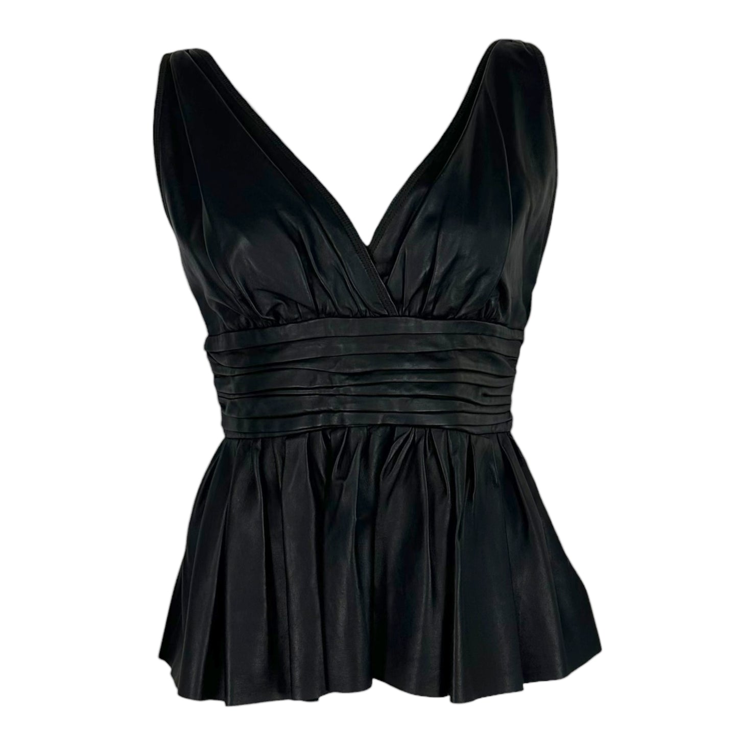 Prada 2006 Black Leather Peplum Sleeveless Top
