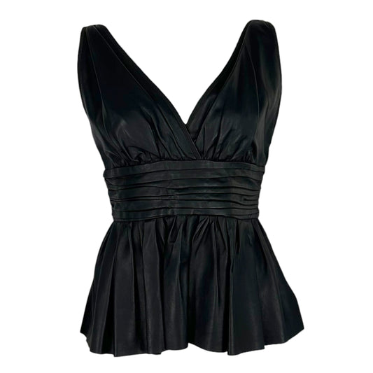 Prada 2006 Black Leather Peplum Sleeveless Top